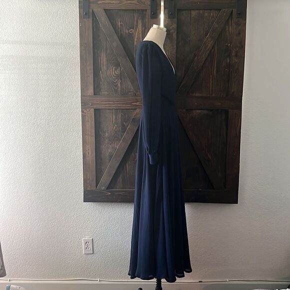 Lulus My Whole Heart Dark Navy Blue Long Sleeve Wrap Dress Sz- Small - Picture 7 of 16